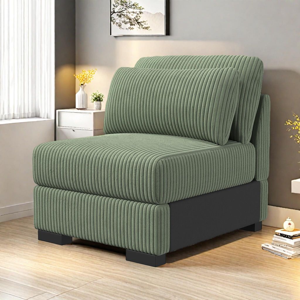 UnboxG Grünes Cord-Sofa für 1 Person – Einzelsofa, Samtoptik, Moderner Sessel für Wohnzimmer & Schlafzimmer