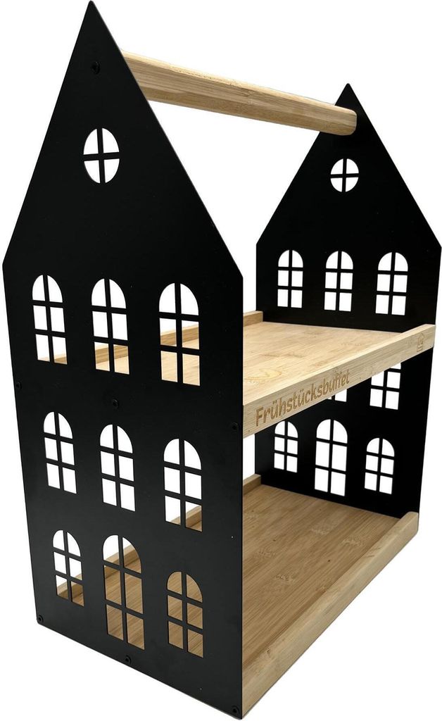 UNUS Etageren Frühstücksbuffet aus Metall und Bambus in schwarz