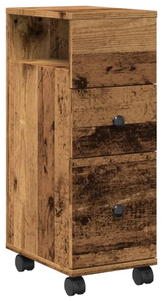 Armoire gain de place à roulettes en bois imitation vintage pour bain