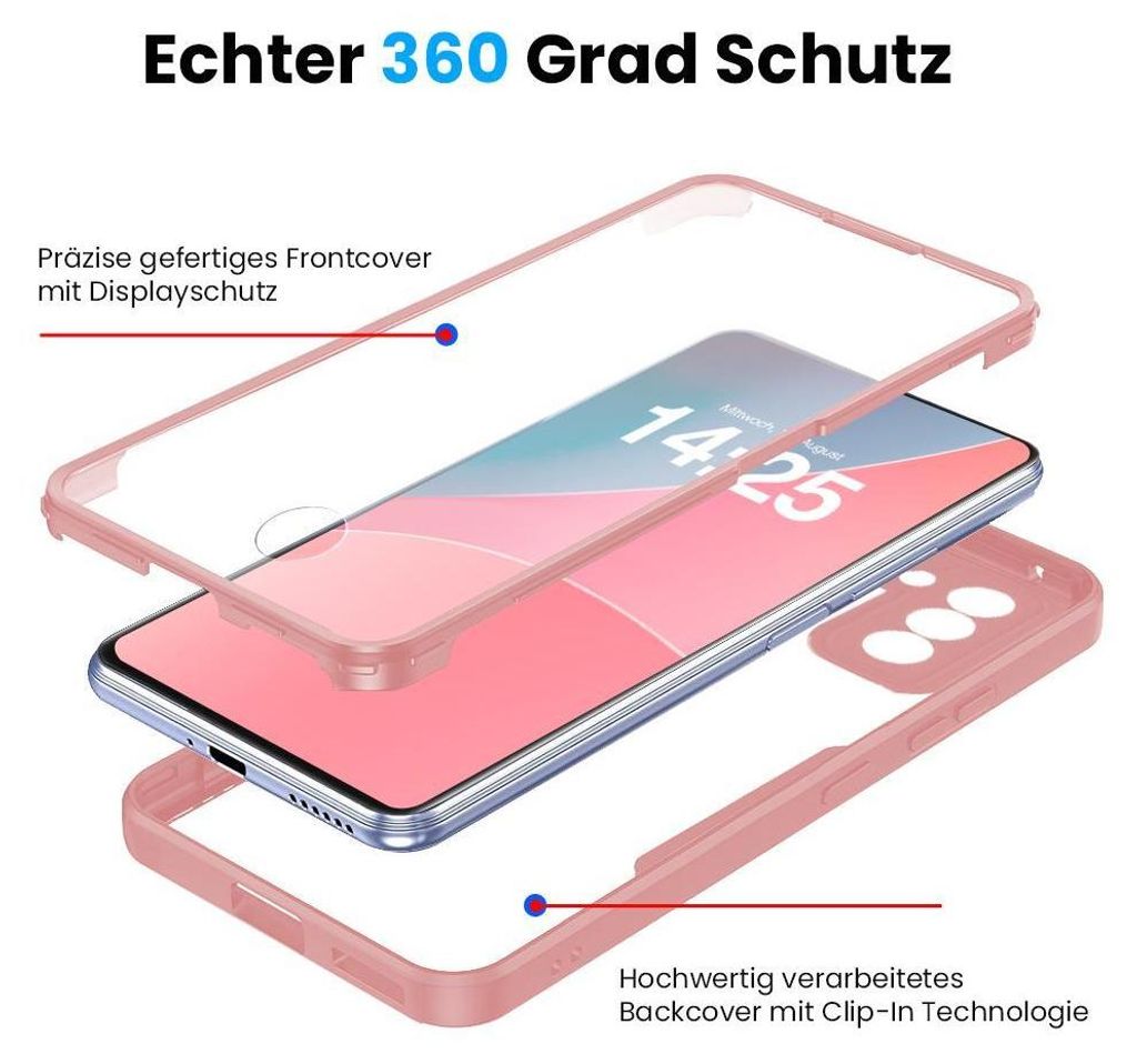 360 Grad Rundum Schutz Handyhülle für Samsung Galaxy S23+ Full Cover Vollschutz Case Farbe: Rose