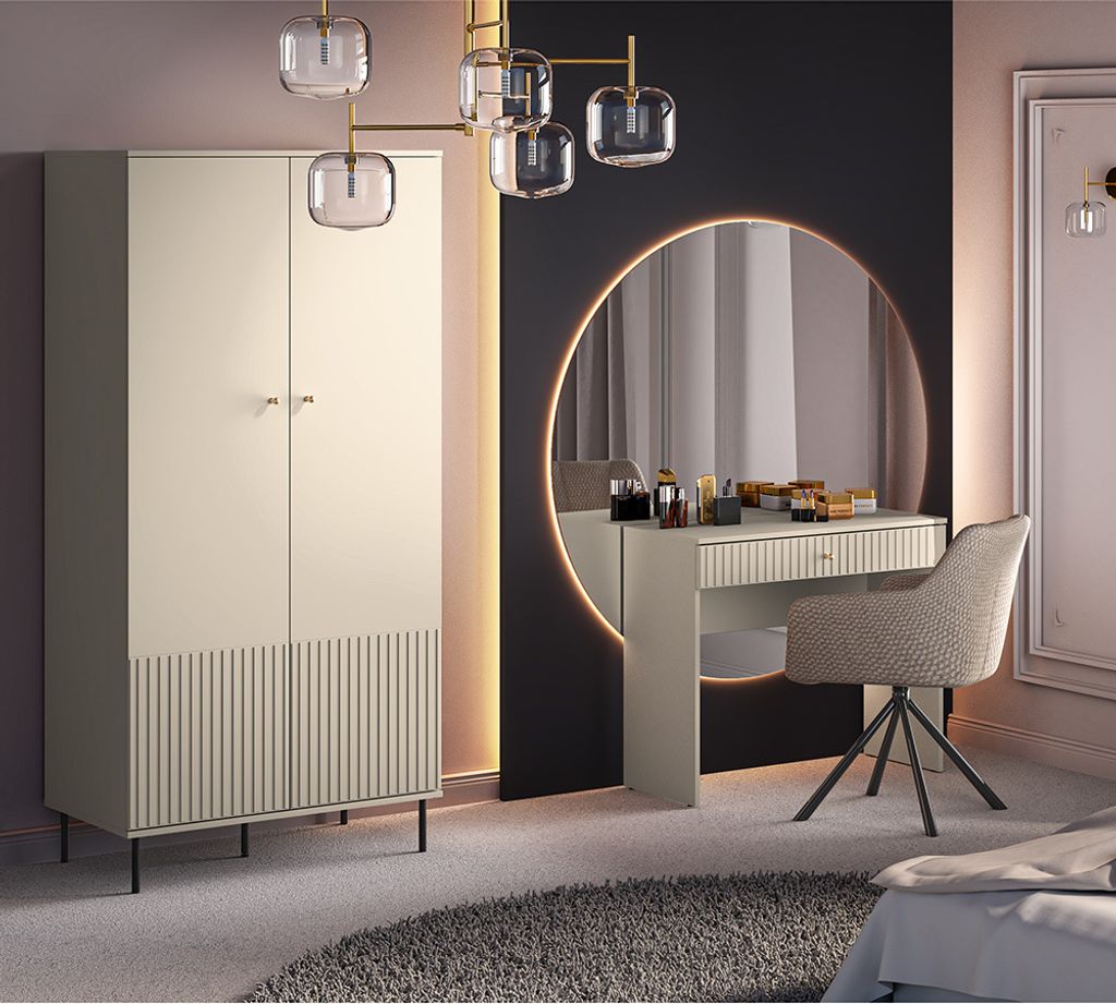 Kleiderschrank und Schminktisch in kaschmir matt SALOU-131 modern 2-teilig mit Rillenoptik, Softclose-Funktion