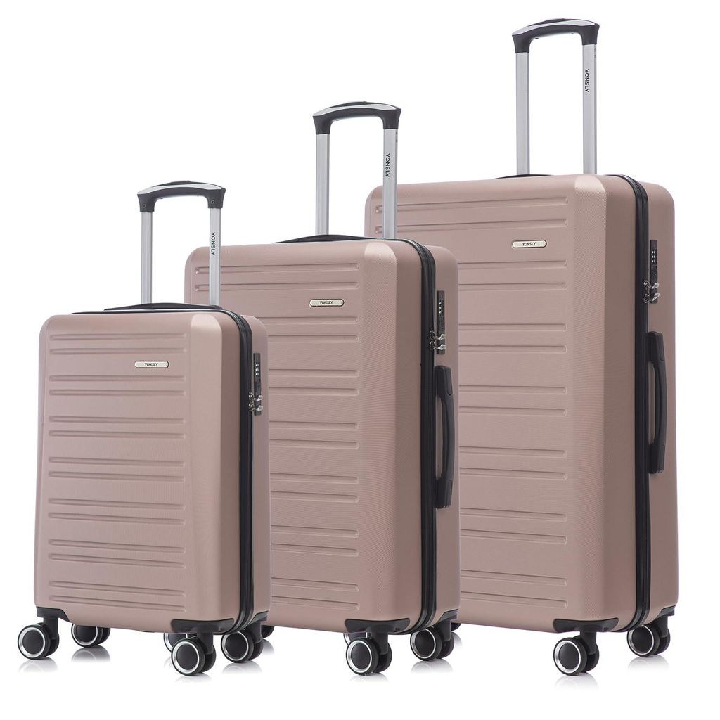 Suitcase Set, Rollkoffer Handgepäck, Kofferset, mit 4 Rollen 360°, Hartschalenreise Zahlenschloss, Weicher Gummigriff (3er Set, M,L&XL, Roségold)