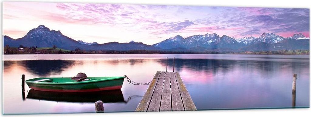 Bilder auf glas - See Berge Wasser - 160x50cm - Glasbilder - Wandbilder - Kunstdruck - zum Aufhängen bereit - Wanddekoration aus Glas - Glas Bilde...