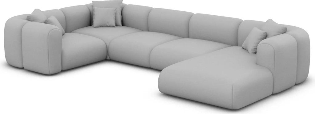 Echtleder U-Form XL Wohnlandschaft Belio Hellgrau Rechts