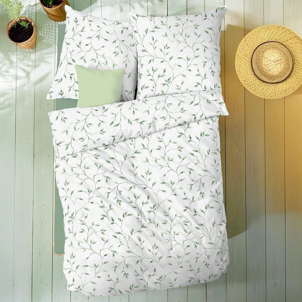 Kaeppel Musselin Bettwäsche Leaf Allover 155x220 cm + 80x80 cm jade