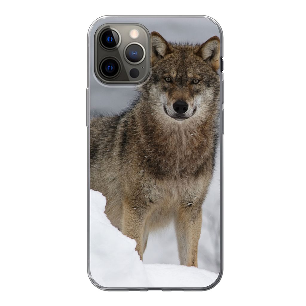 MuchoWow Handyhülle Schutzhülle Hülle für iPhone 13 Pro Wolf - Schnee - Tiere Silikon Softcase Handy Hülle - Handy-Tasche
