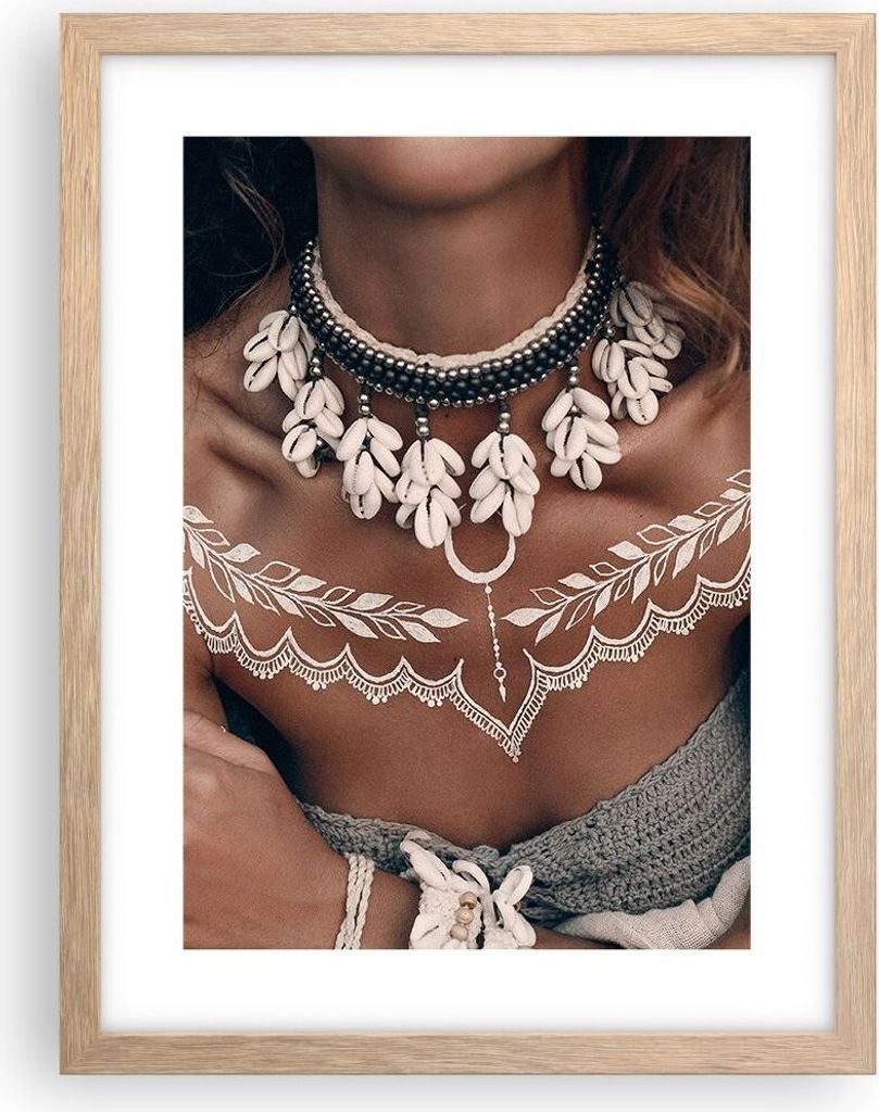 Gerahmtes Poster - Rahmen in heller Eiche - Frau ethnisch Stamm - 30x40 cm - Wand Bild - Wanddeko - Wandbilder - Kunstposter - Wandposter - Bilderr...