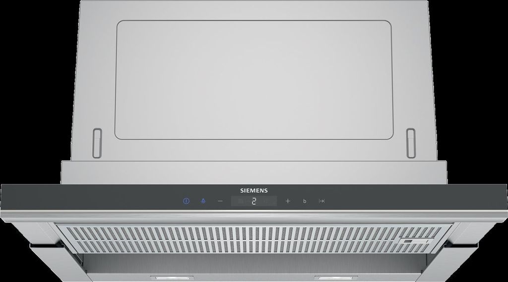A product shot of a Siemens range hood against a black background.