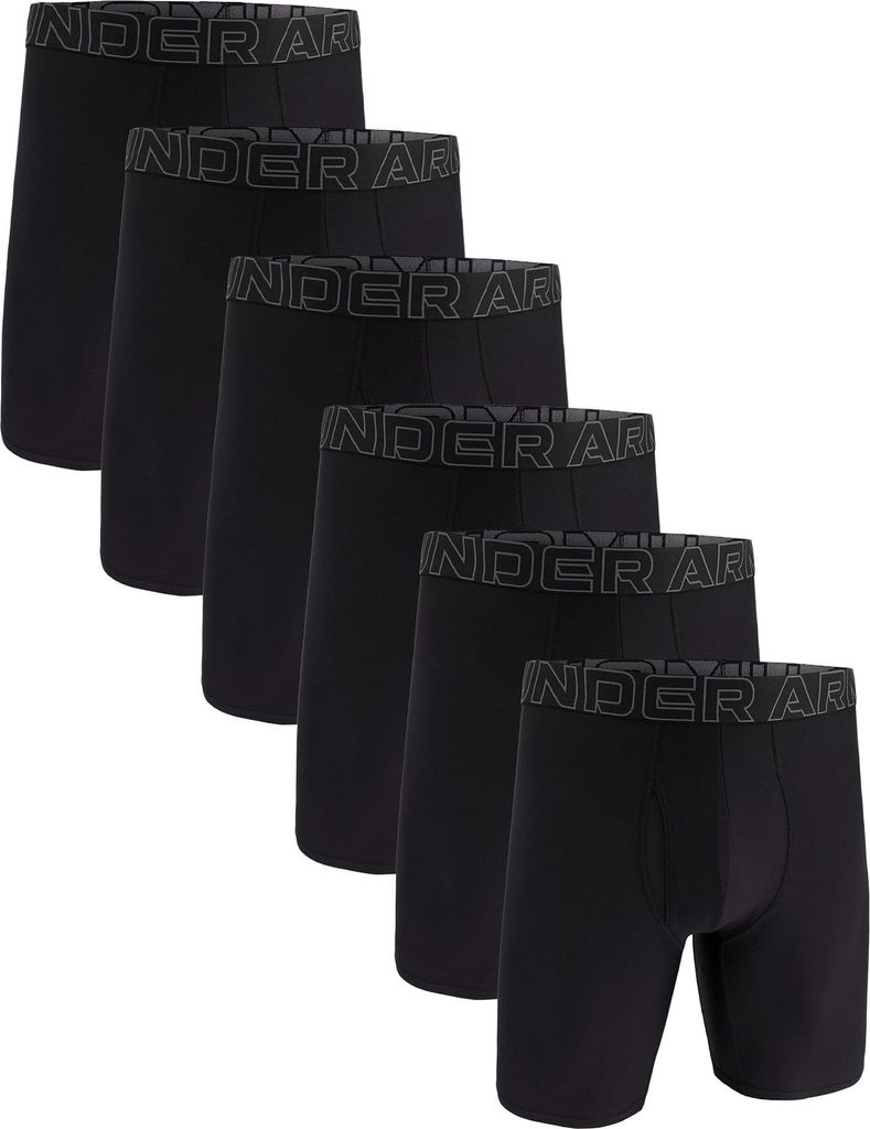 UNDER ARMOUR Herren Boxershorts, 6er Pack - Performance Tech Long Boxer Solid 9 in, Stretch, einfarbig Schwarz M