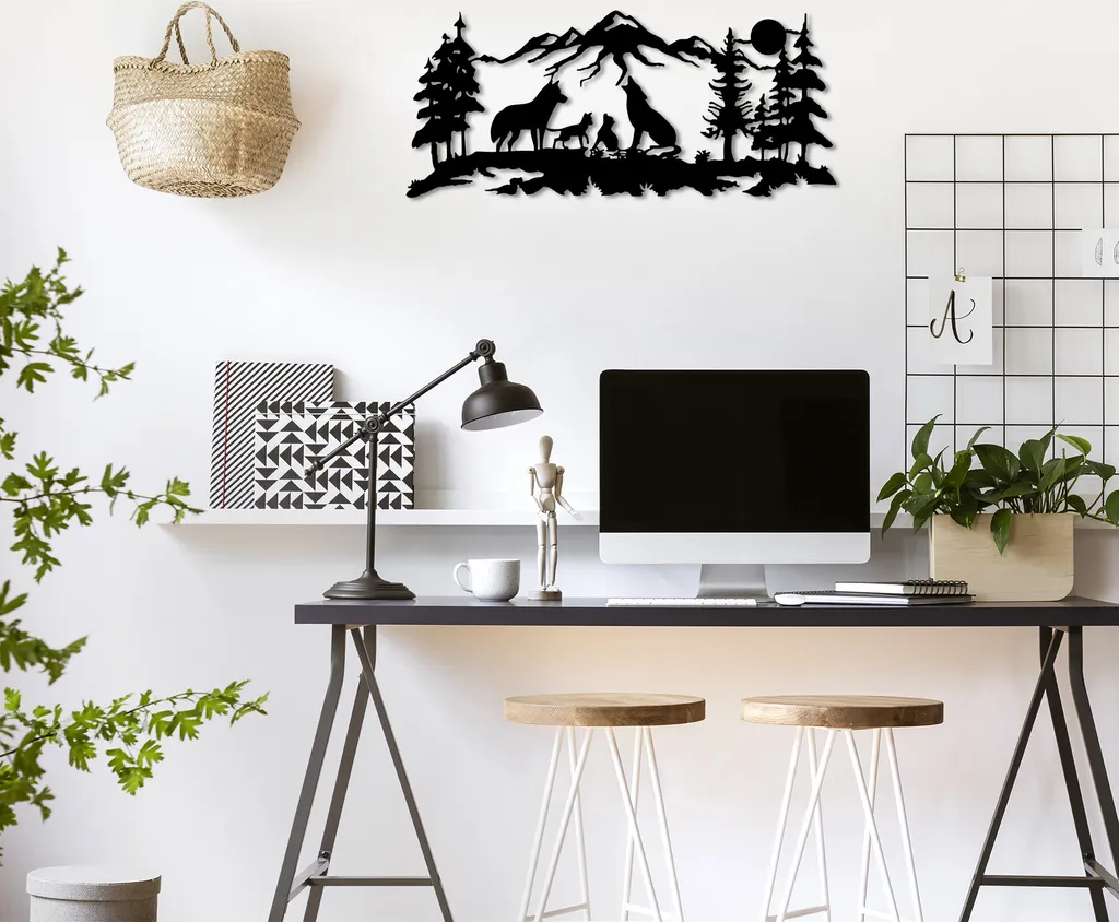 Wallity Wolf-TNL1956 Nero: Decorazione Parete Metallo 47x103 cm