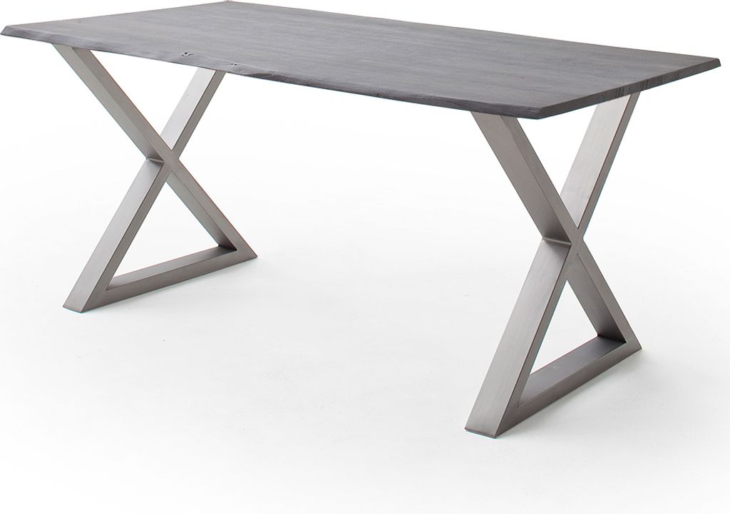 Esszimmer Tisch 160x90 cm, Akazie massiv, grau sandgestrahlt - COSENZA-06