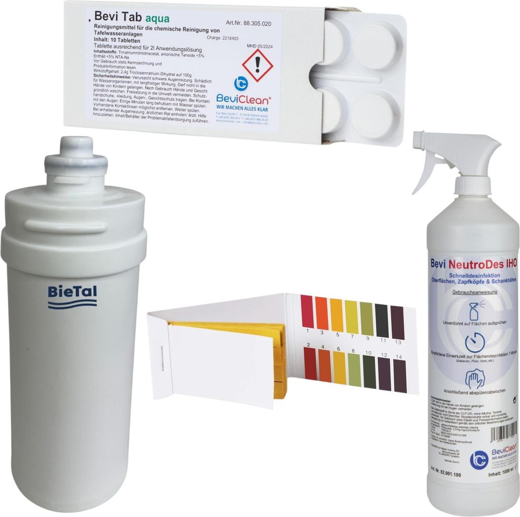 Reinigungsset BieTal Sprudelwasser Tafelwassergeräte mit Spülpatrone Kunststoff