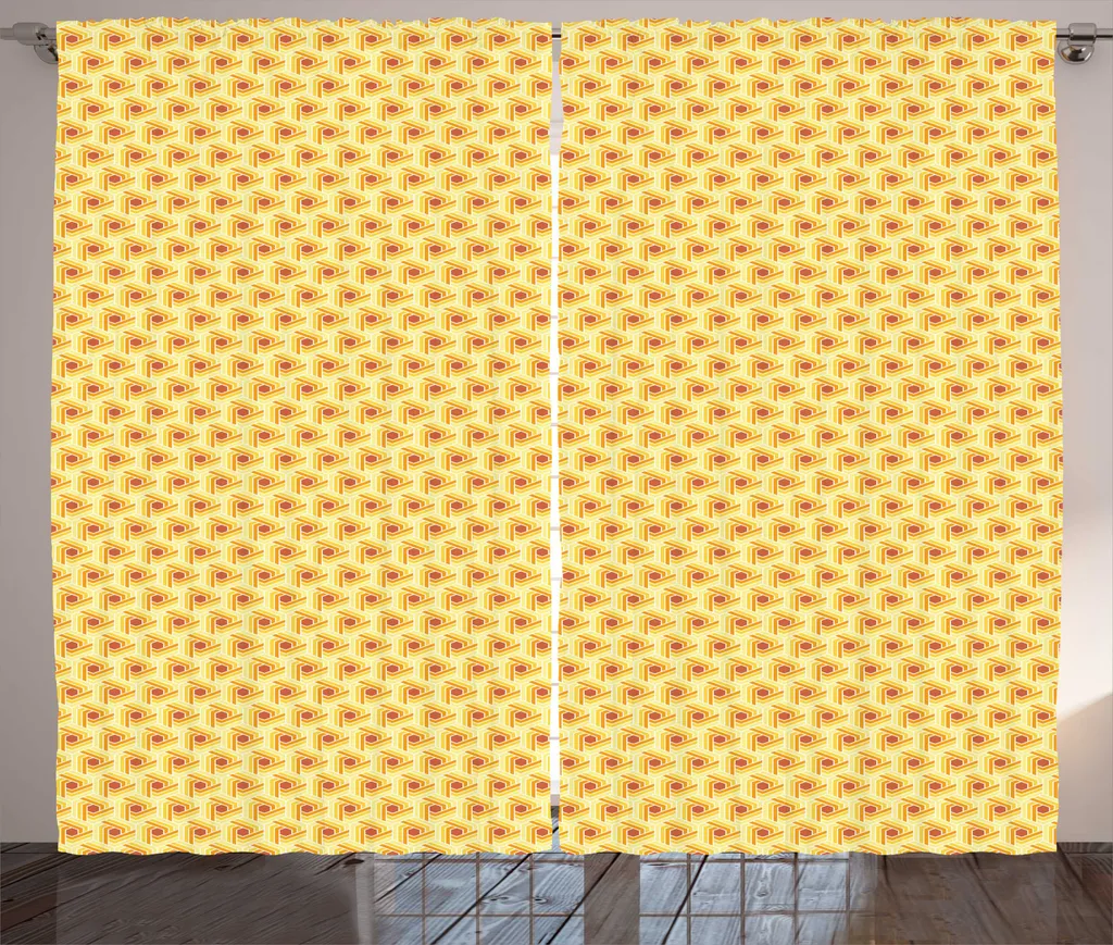 Rideau à motifs répétitifs 280 x 225 cm avec crochets Jaune Saumoné