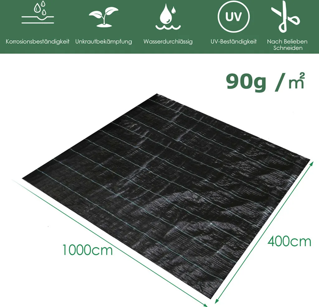 Bâche anti-mauvaises herbes robuste 90g/m² non-tissé Fiqops de 4x10m
