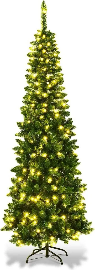 Sapin de Noël artificiel 200cm crayon avec LED blanc chaud COSTWAY
