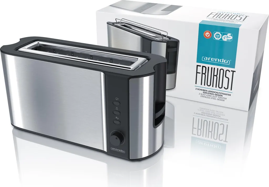 Tostapane Arendo 2 fette, tostapane a fessura lunga, fessura lunga, acciaio inox, 1000W, display con indicatore del tempo residuo, piano per il pane, funzione di scongelamento, alloggiamento termoisolante, argento - 4