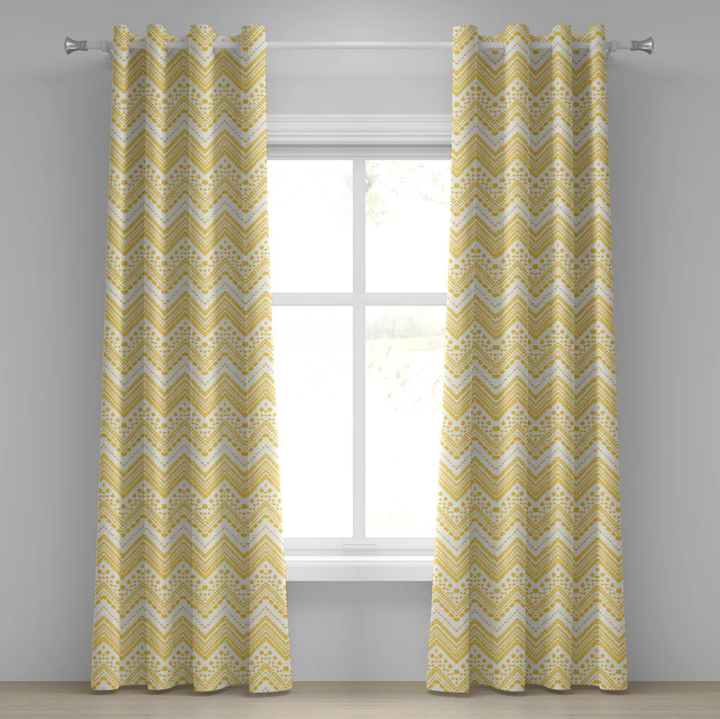 Rideau tamisant anti-regards motif ethnique jaune 280 cm x 245 cm