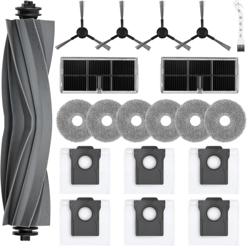 20 Stück Zubehör für Dreame L10s Ultra Gen 2 / L10s Pro Ultra Heat/Mova E30 Ultra/L40 Ultra AE Saugroboter, 1 Hauptbürste, 6 Staubbeutel, 6 Wis...