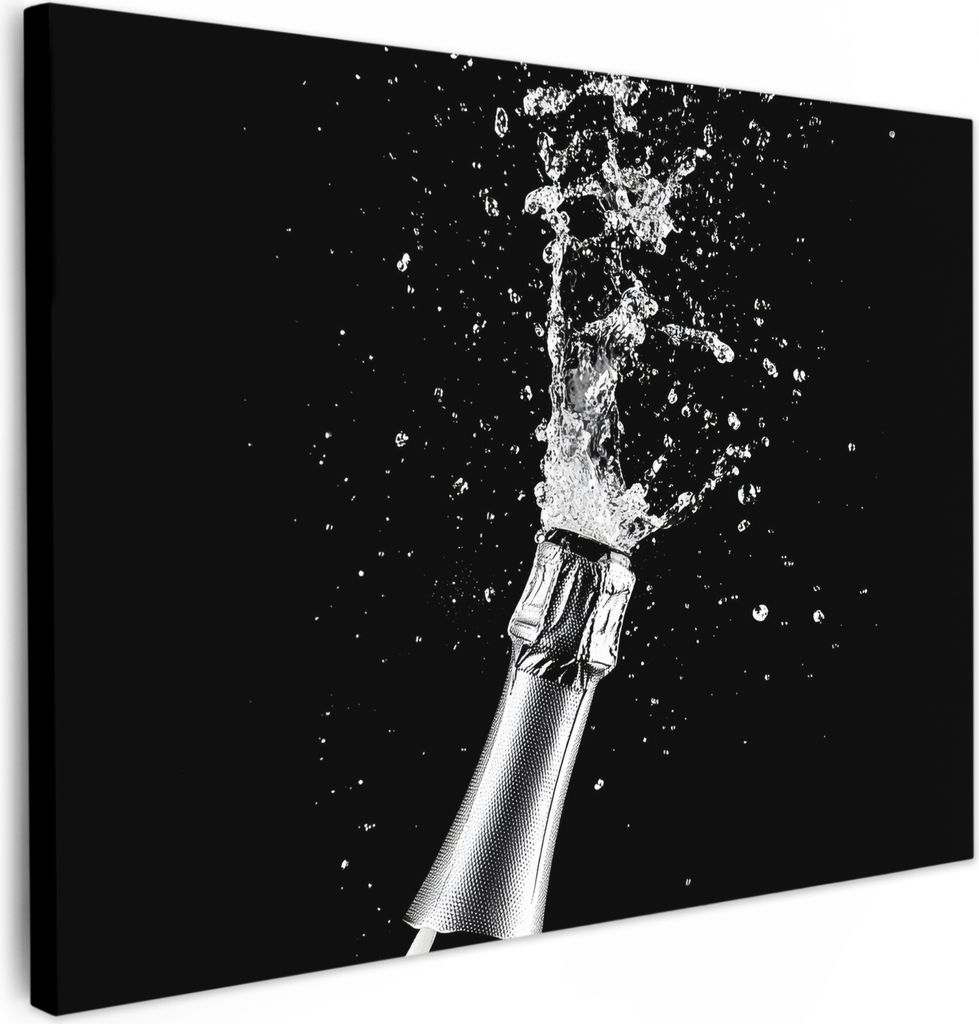 Wanddeko 40x30 cm - Getränk - Prost - Champagner - Schwarz - Weiß, Leinwand bilder, Wanddeko Wohnzimmer