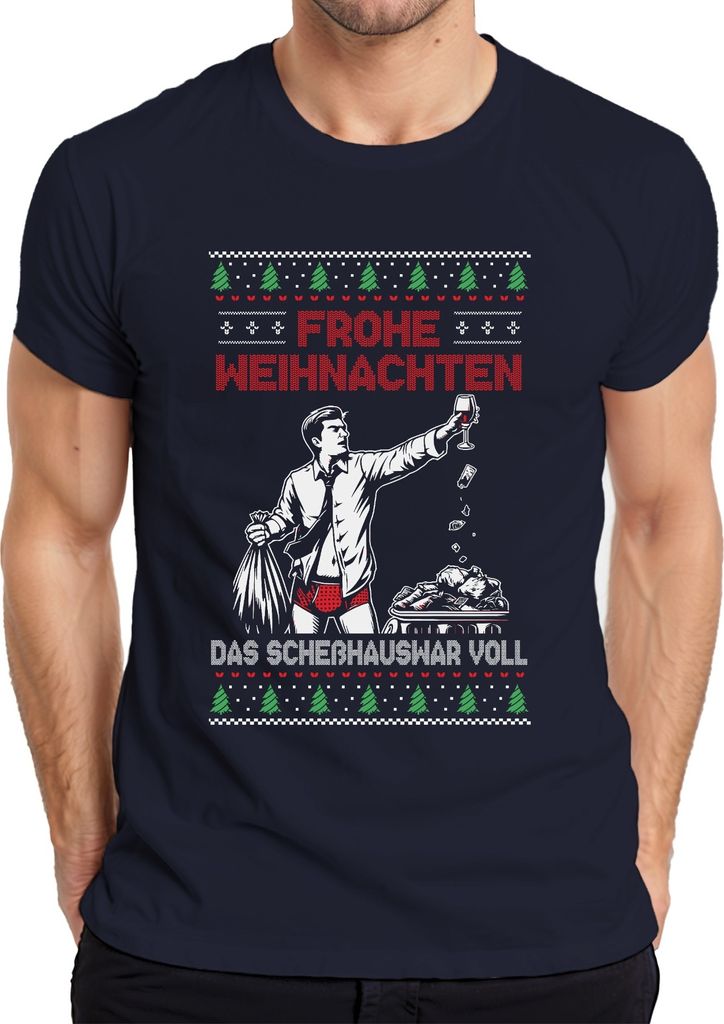 Frohe Weihnachten Sarkasmus - Ugly Christmas Sweater Herren T-Shirt, Navy, XXL