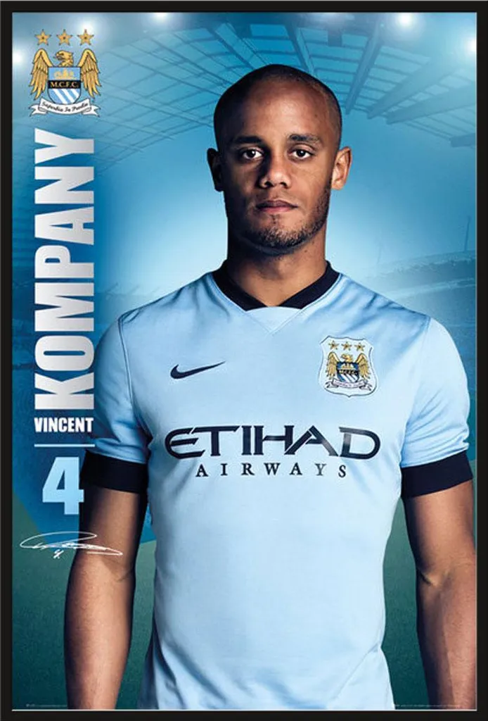 Poster Manchester City Kompany 14/15 sous Vitre Acrylique Cadre Shinsuke