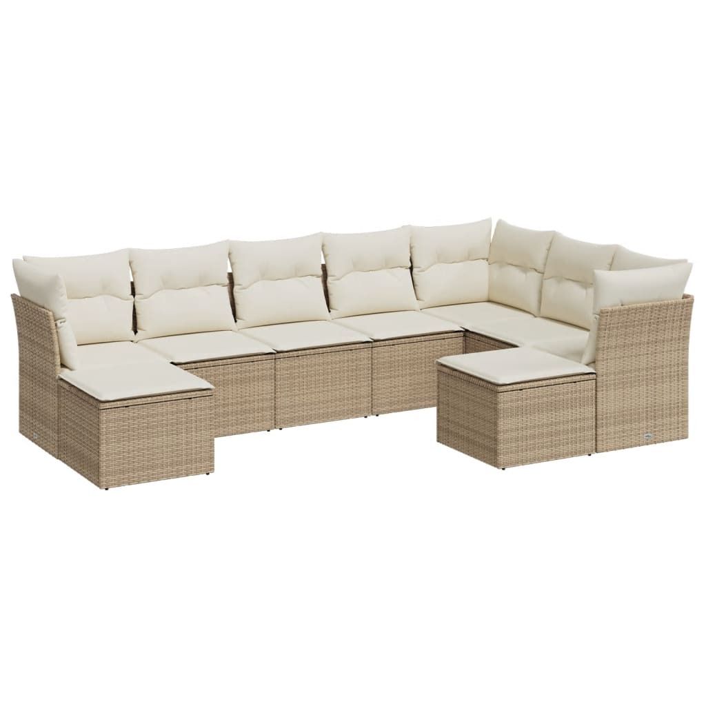Modulares Gartenmöbel-Set, 9-tlg. Loungesofa mit Stauraum, UV-beständiges Poly Rattan, Beige/Cremeweiß, inkl. Kissen mit waschbaren Bezügen