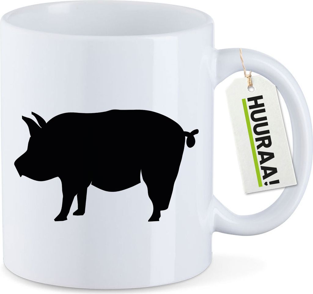 Huuraa Kaffeetasse Schwein Silhouette 330ml Weiß Keramik Kaffeebecher Geschenkidee