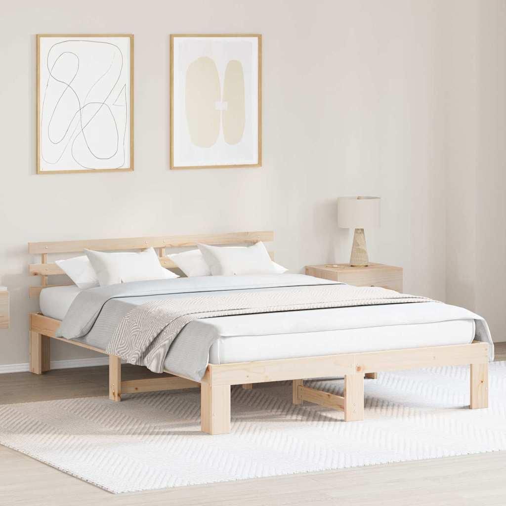 Maison Exclusive - Bettrahmen mit Kopfteil Natur 140 x 200 cm Massives Kiefernholz
