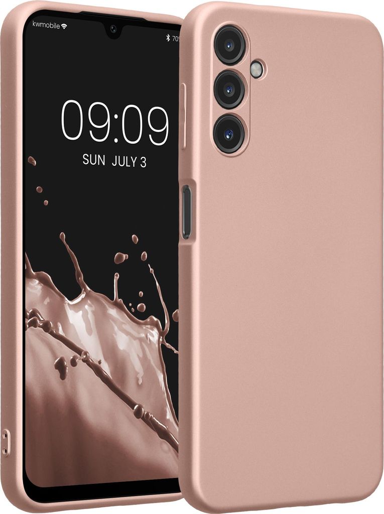 kwmobile Handyhülle kompatibel mit Samsung Galaxy A14 5G Hülle - weiche Silikon Case metallisch schimmernd in Metallic Rosegold