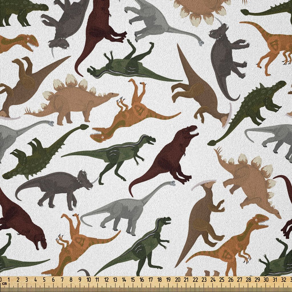 ABAKUHAUS Jurassic Microfaser Stoff als Meterware , Muster Dinosaurier Enorme Museums Geschichte Cartoony Illustration, 1 M (230 x 100 cm), Dark Or...