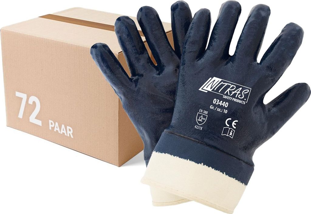 NITRAS 03440 Nitrilhandschuhe Arbeitshandschuhe Handschuhe mit Stulpe - VPE 72 Paar Größe:9