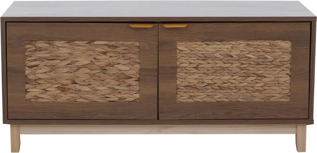 Banc étagère à chaussures marron avec façade en jacinthe d'eau - 12