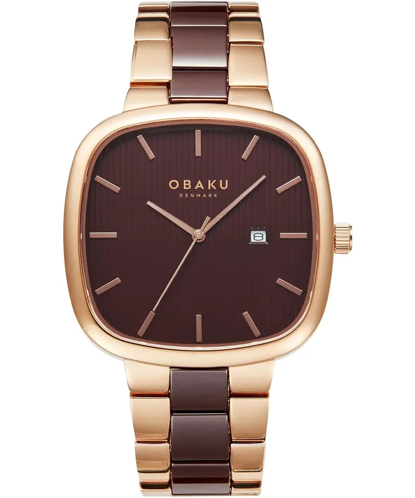 Montre de luxe pour homme Obaku Timian Nut en acier et cadran marron