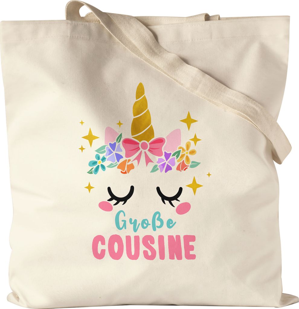 Große Cousine Jutebeutel Stoffbeutel Canvas Lieblingscousine Geschenkidee Geburtstag Einhorn Beste Cousine