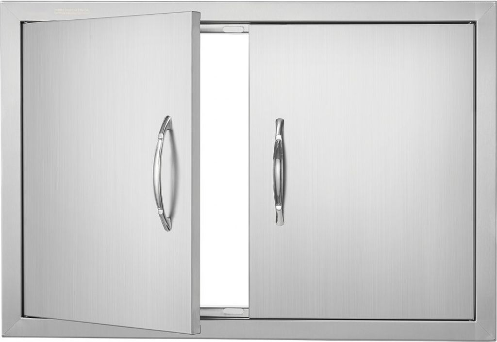 Grill-Zugangstür, 711 x 482 mm, Doppelt Außenküchentür, Edelstahltür - Vertikale Wandtür - Mit Griffen - Für Grillinsel, Grillstation, Auße...