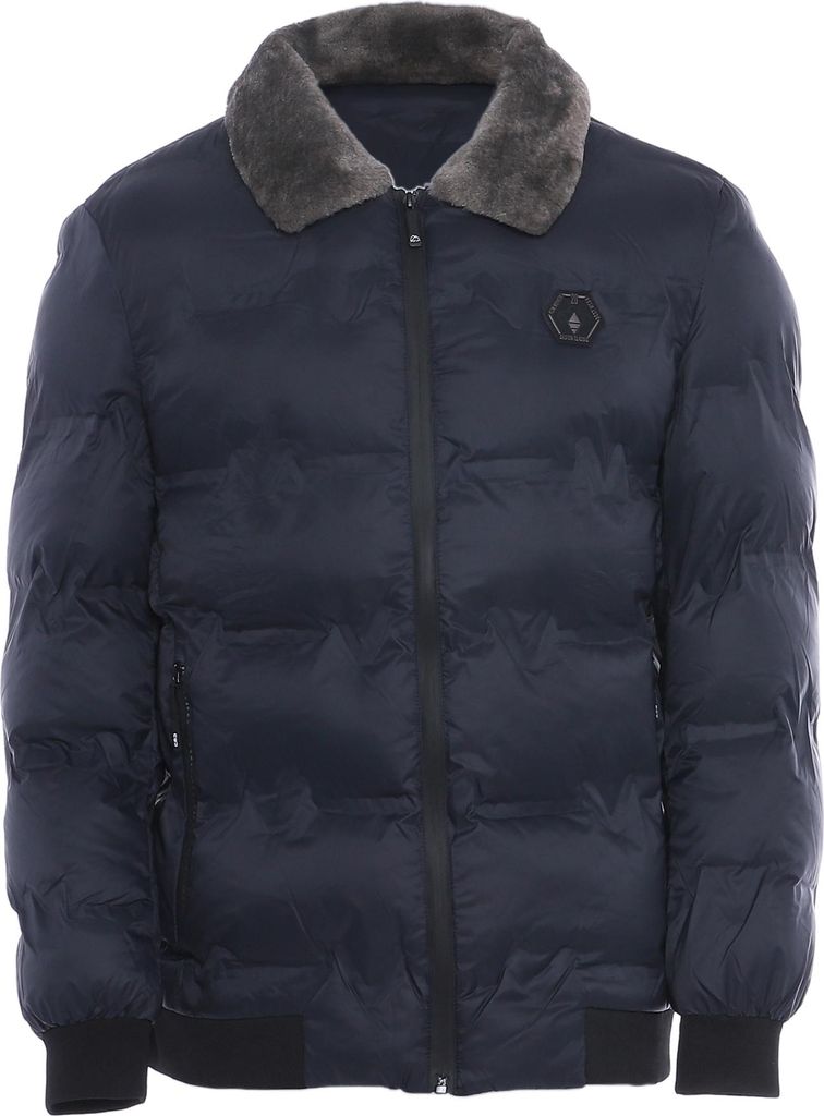 rovic herren steppjacke mit kunstfellkragen - marine, XL