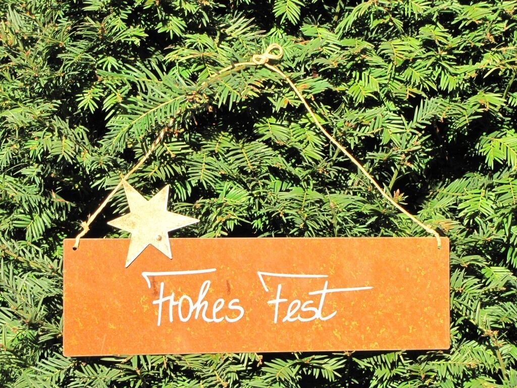 Edelrost Schild mit Stern "Frohes Fest"