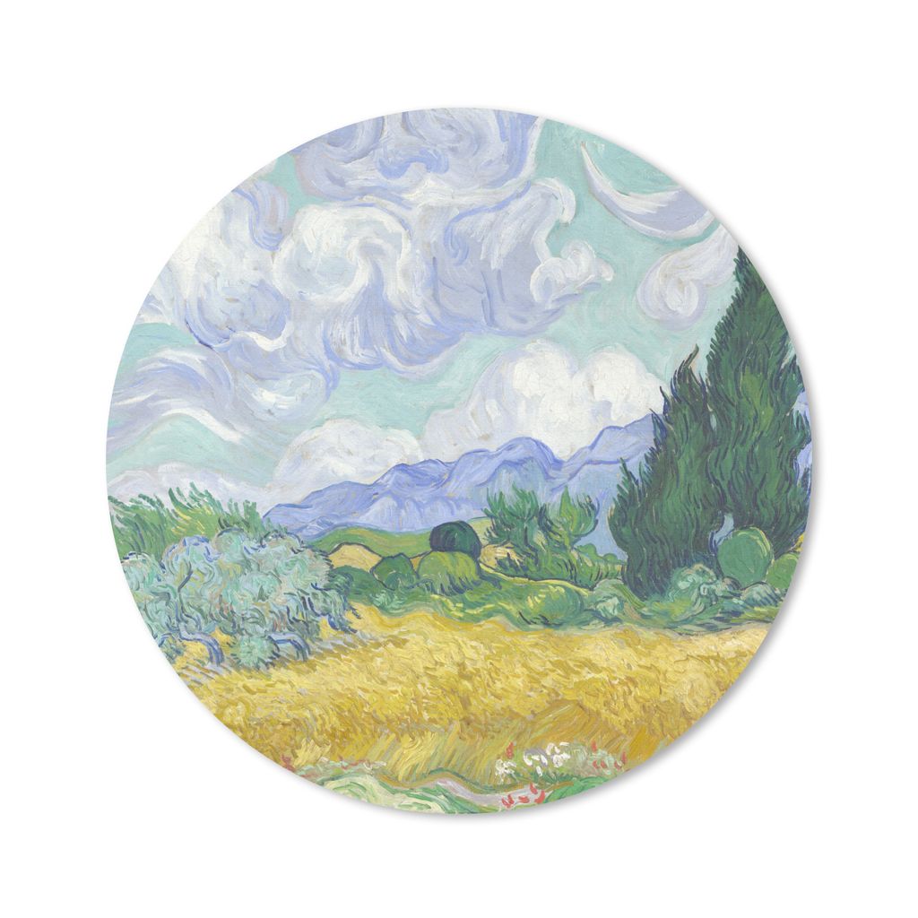MuchoWow Mauspad Mousepad Weizenfeld mit Zypressen - Vincent van Gogh 50x50 cm - Mousepads - Maus Mat - Pad - Mausunterlage - Vinyl