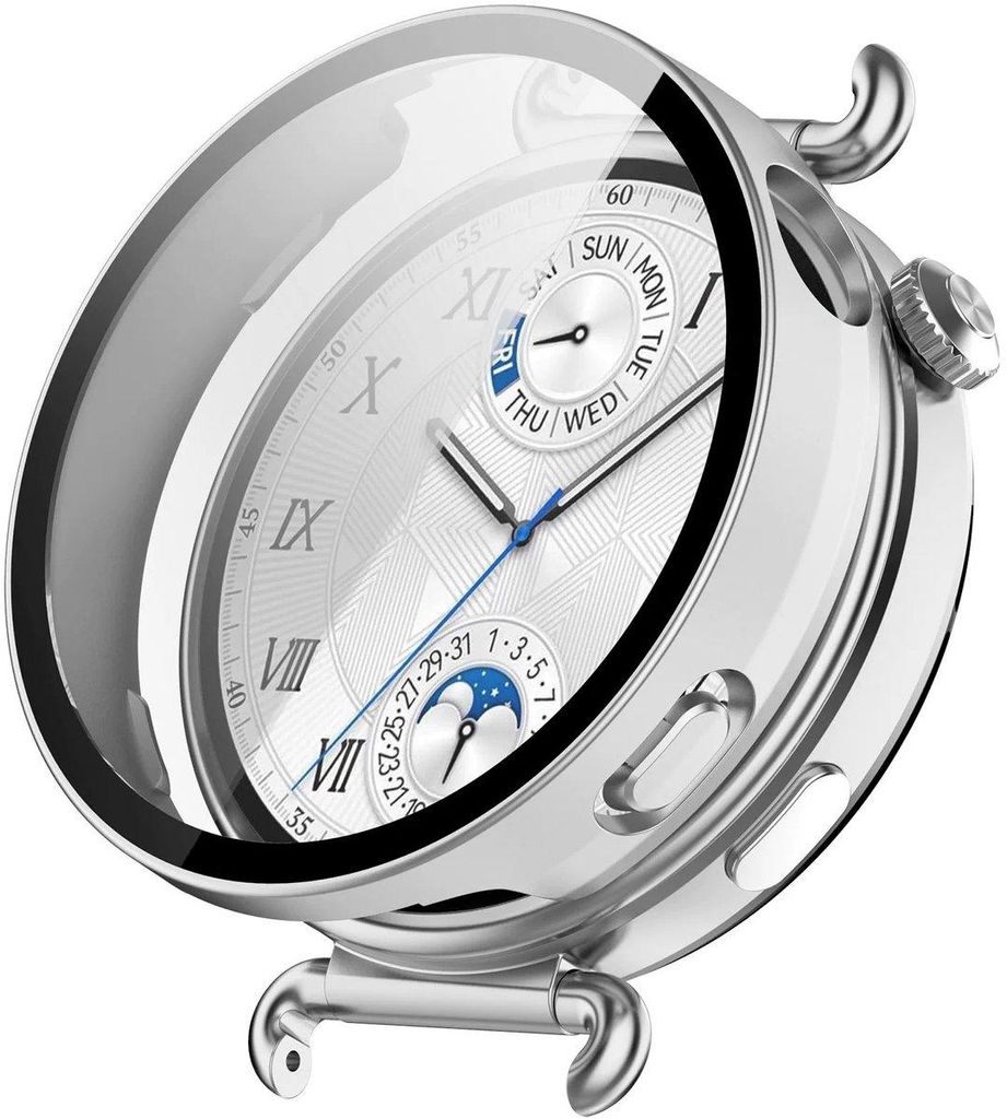 Stravo Displayschutzhülle für Huawei Watch GT 6 46 mm mit Displayschutz vollschutz kratzfest - Silber
