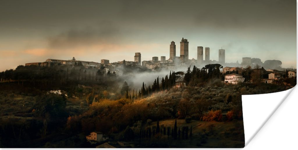 MuchoWow Poster Blick auf das neblige San Gimignano in Italien 160x80 cm - Foto Poster