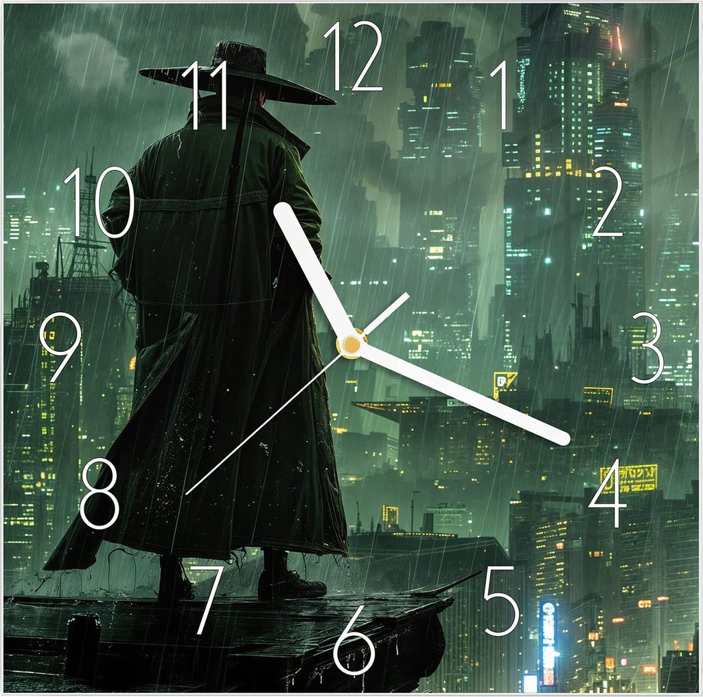 Wanduhr aus Glas mit Motiv Stadt in Regen- 30 x 30 cm - inkl. Aufhängesystem