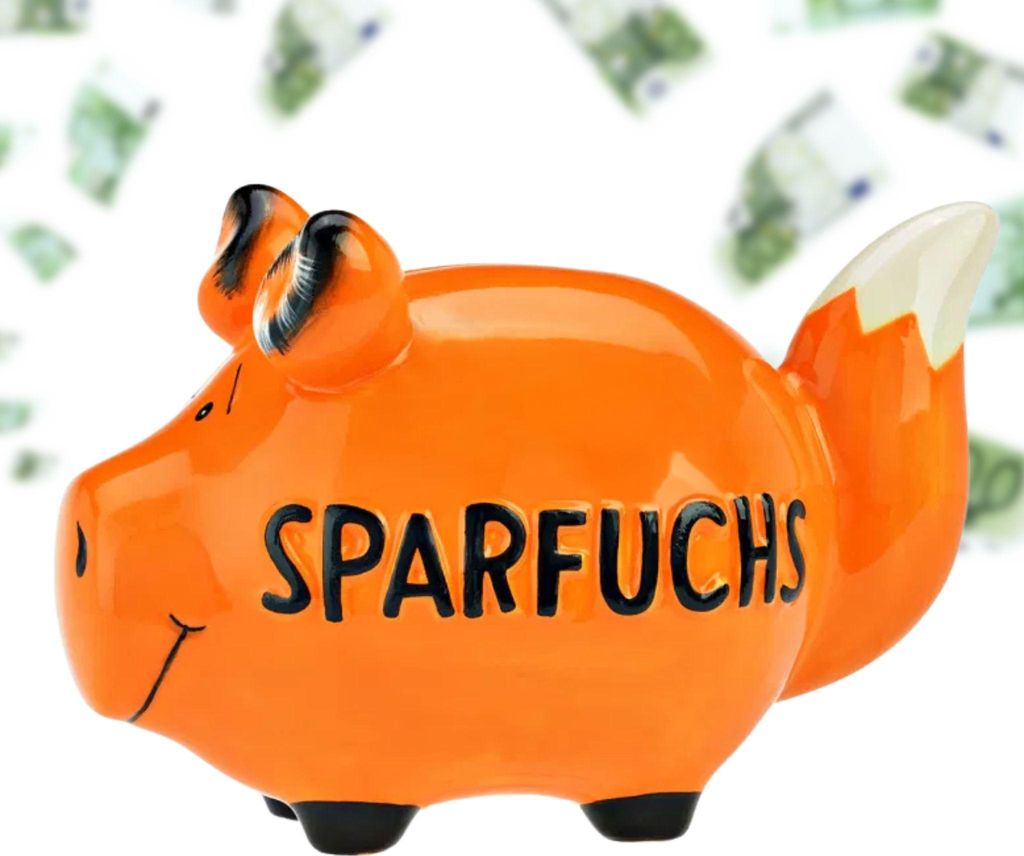 Lustige Spardose Sparschwein SPARFUCHS orange 12,5 cm