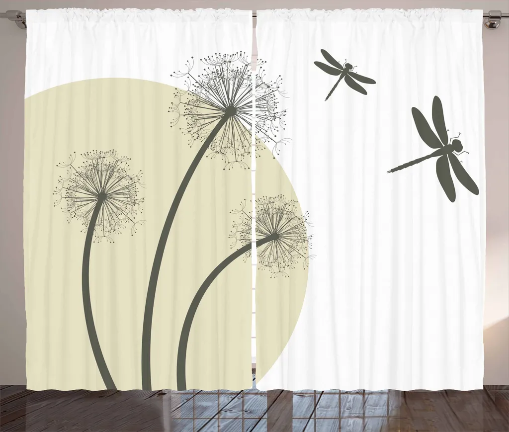 Rideau grande largeur 280x225 cm style rustique Pissenlit Tan et Vert