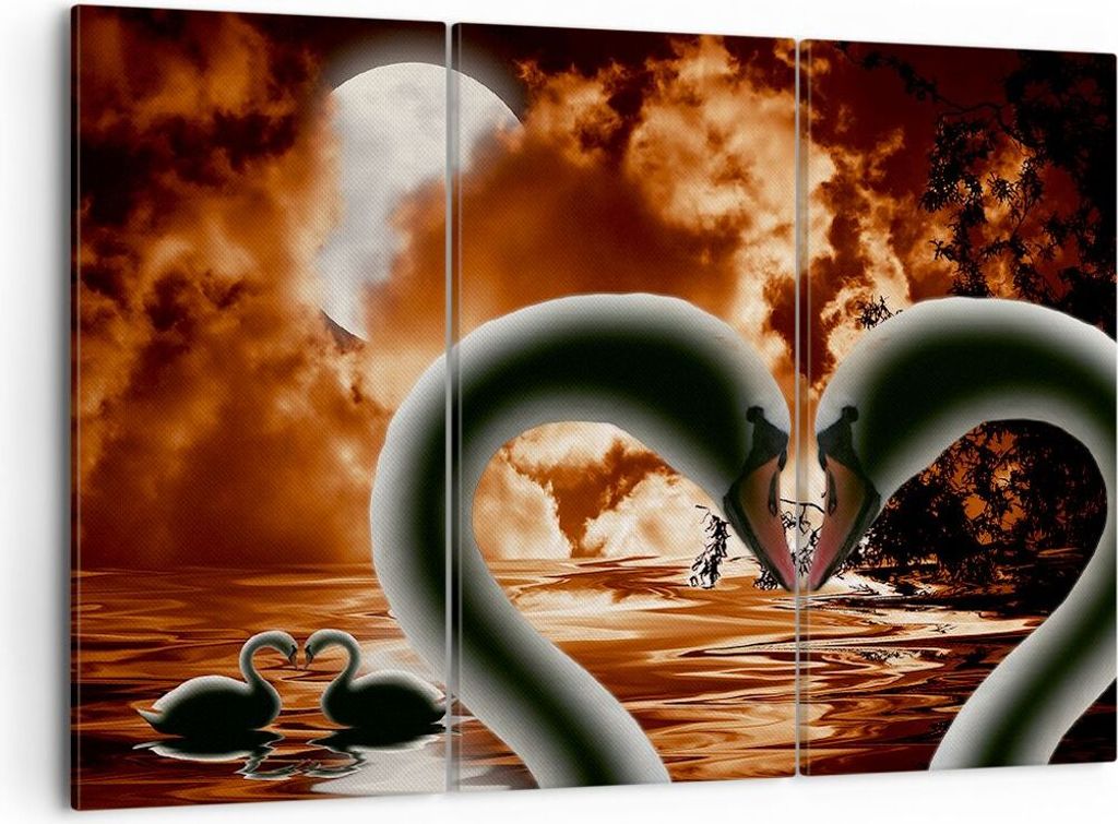 Bild auf Leinwand - Leinwandbild - Schwäne Nacht Liebe - 105x70cm - Wand Bild - Wanddeko - Leinwanddruck - Bilder - Kunstdruck - Wanddekoration - ...