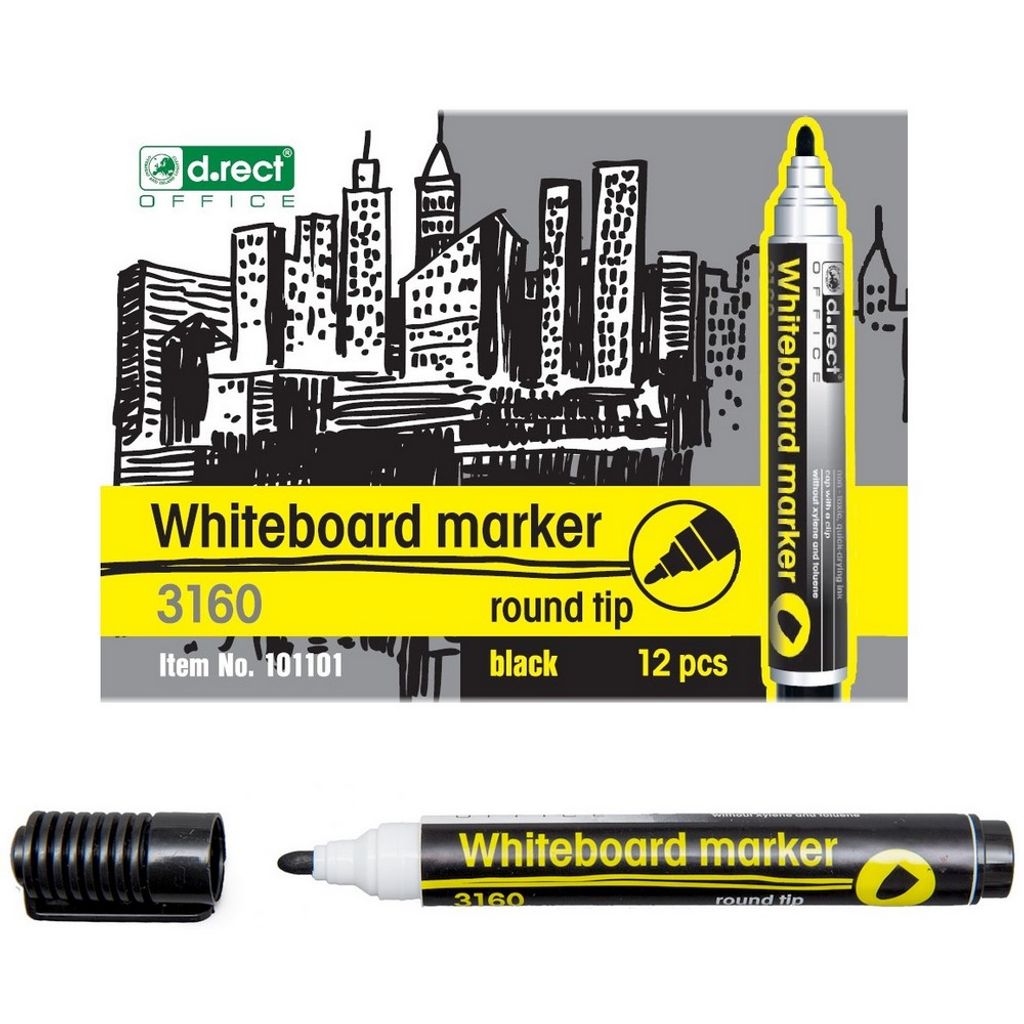 D.RECT 3160 Whiteboard Marker für Whiteboards und Flipcharts, abwischbar Glasboard Marker Rundspitze Grün x 12 Stück