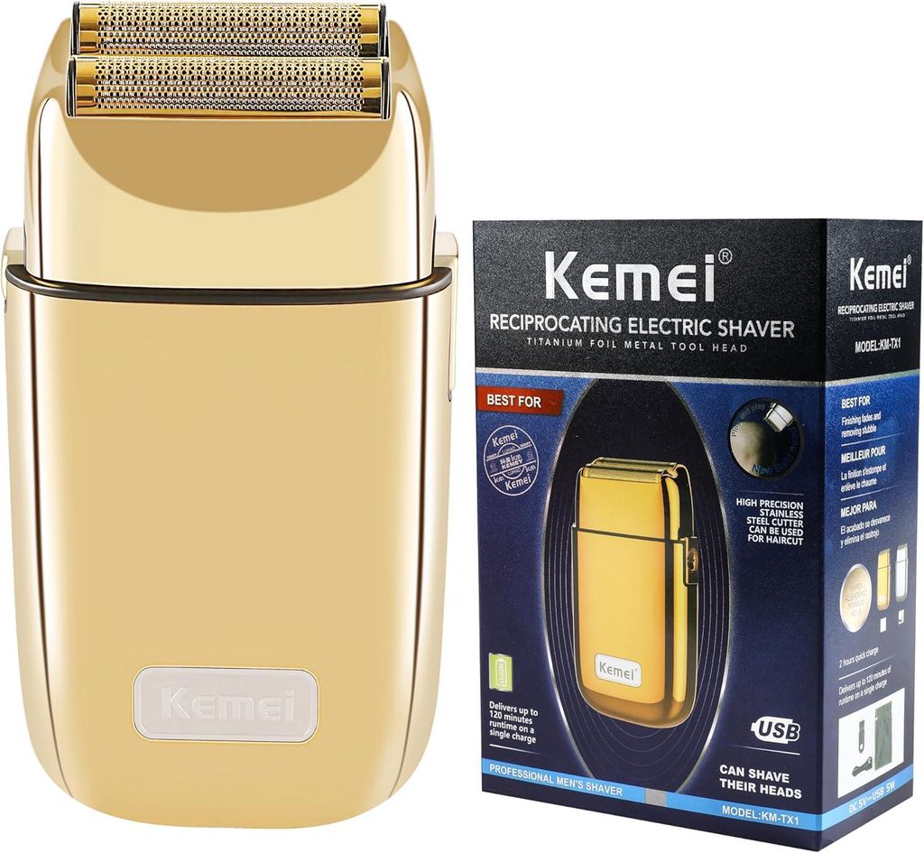 Kemei TX1 Elektrorasierer Herren – Metall Folienrasierer mit Dual-Scherfolie, USB-C Akku, Nass- & Trockenrasur, 120 Min Laufzeit