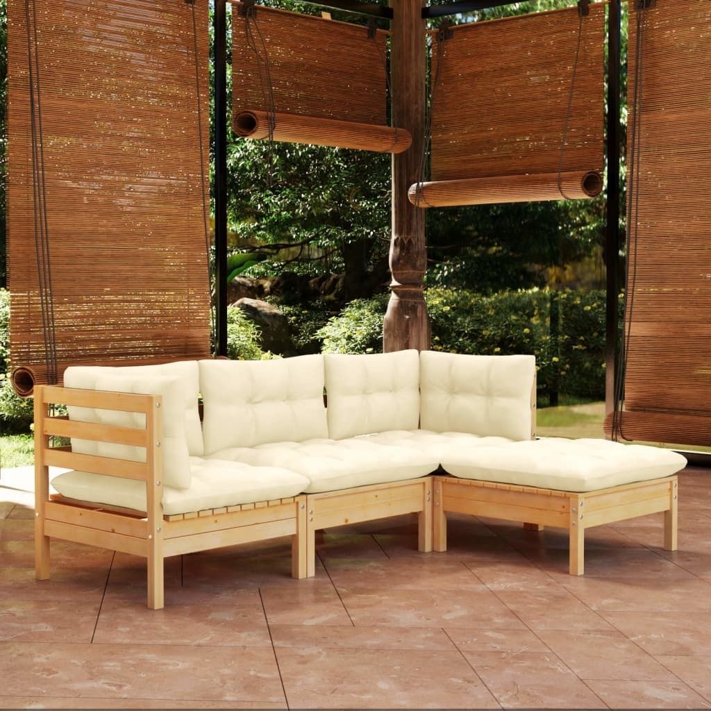 The Living Store 4-tlg. Garten-Lounge-Set mit Creme Kissen Kiefernholz