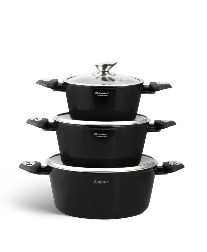 Set Pentole Edenberg 12 Pezzi Marmo Nero Induzione: L'Eleganza in Cucina