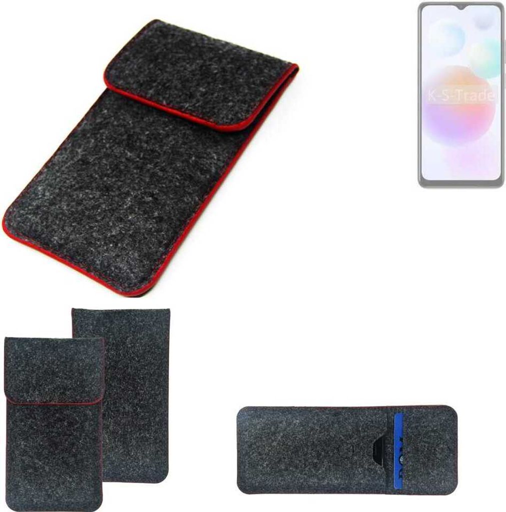 K-S-Trade Handy Schutz Hülle kompatibel mit Nubia N5 5G Schutzhülle Handyhülle Filztasche Pouch Tasche Case Sleeve Filzhülle dunkelgrau roter Rand