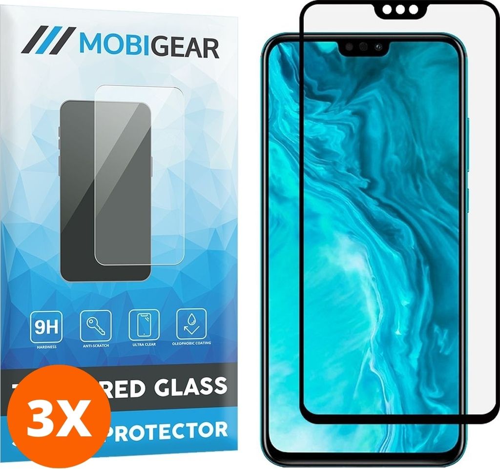Mobigear Premium 9.98 HONOR 9X Lite Panzerglas Gehärtetes Glas Displayschutz - Hüllenfreundlich - Schwarz (3er Pack)